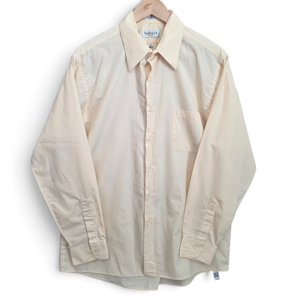 Van Heusen Mens Shirt 16 34/35 Pastel Yellow Poplin Long Sleeve Point Collar Top